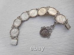 Bracelet ancien en argent massif, 8 pièces 1 dime USA Etats unis B193