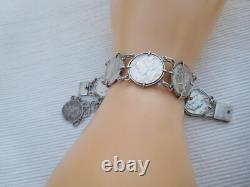Bracelet ancien en argent massif, 8 pièces 1 dime USA Etats unis B193
