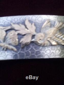 Bracelet ancien en argent massif avec oiseau et fleur papillo napoleon 3