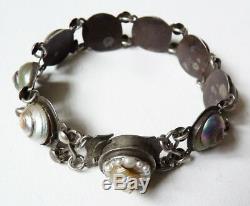 Bracelet ancien en argent massif + escargot irisé nacre Bijou bracelet silver