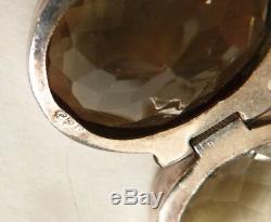 Bracelet ancien en argent massif serti clos de citrine silver