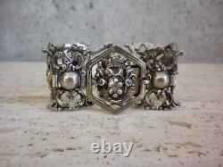 Bracelet argent massif ancien fleur de lys blason lion angelot