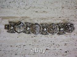 Bracelet argent massif ancien fleur de lys blason lion angelot