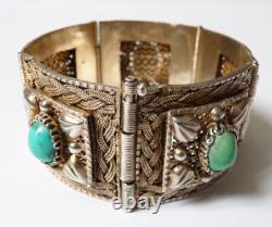Bracelet argent massif turquoise Bijou ancien silver bracelet turquoise 74 gr