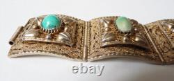 Bracelet argent massif turquoise Bijou ancien silver bracelet turquoise 74 gr