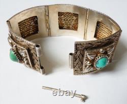 Bracelet argent massif turquoise Bijou ancien silver bracelet turquoise 74 gr