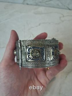 Bracelet berbère ancien Maroc argent massif et émail berber ethnic solid silver
