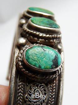 Bracelet ethnique en argent massif et turquoise silver Bijou ancien