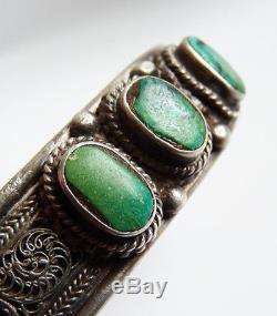 Bracelet ethnique en argent massif et turquoise silver Bijou ancien