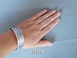 Bracelet manchette ancien homme femme vintage ovale gris argent massif Tunisien
