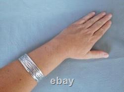 Bracelet manchette ancien homme femme vintage ovale gris argent massif Tunisien