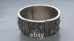 Bracelet manchette argent massif ancien victorien anglo-indien divinité 88 gr