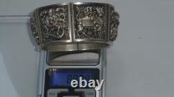 Bracelet manchette argent massif ancien victorien anglo-indien divinité 88 gr