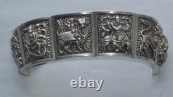 Bracelet manchette argent massif ancien victorien anglo-indien divinité 88 gr