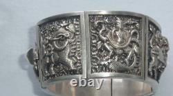Bracelet manchette argent massif ancien victorien anglo-indien divinité 88 gr