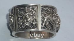 Bracelet manchette argent massif ancien victorien anglo-indien divinité 88 gr