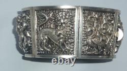 Bracelet manchette argent massif ancien victorien anglo-indien divinité 88 gr