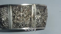 Bracelet manchette argent massif ancien victorien anglo-indien divinité 88 gr