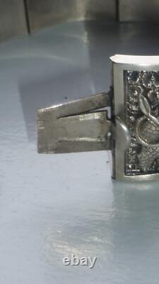 Bracelet manchette argent massif ancien victorien anglo-indien divinité 88 gr