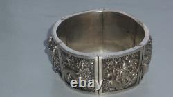 Bracelet manchette argent massif ancien victorien anglo-indien divinité 88 gr