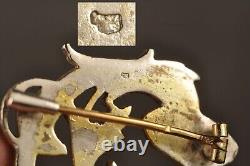 Broche Ancien Art Nouveau Chimere Argent Or Massif Antique Silver Gold Griffin