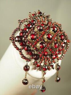 Broche Ancienne Argent Massif Grenats Antique Large Foiled Garnet Victorian XIX