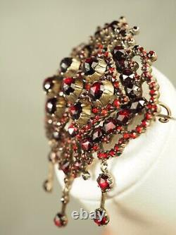 Broche Ancienne Argent Massif Grenats Antique Large Foiled Garnet Victorian XIX