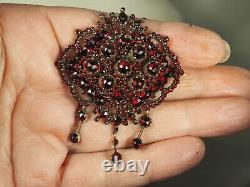 Broche Ancienne Argent Massif Grenats Antique Large Foiled Garnet Victorian XIX