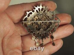 Broche Ancienne Argent Massif Grenats Antique Large Foiled Garnet Victorian XIX