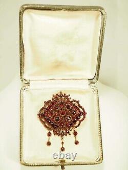 Broche Ancienne Argent Massif Grenats Antique Large Foiled Garnet Victorian XIX
