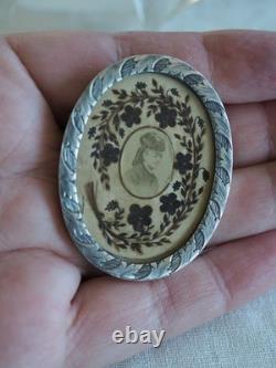 Broche Ancienne Argent Massif Miniature Cheveux Bijou De Sentiment Antique Brooc