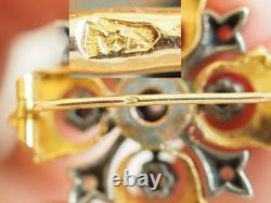 Broche Ancienne Argent Massif Or Massif 18k Diamants Antique Gold Silver Brooch
