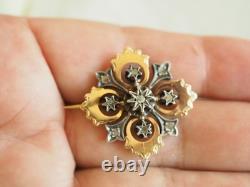 Broche Ancienne Argent Massif Or Massif 18k Diamants Antique Gold Silver Brooch