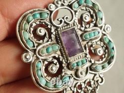 Broche Ancienne Argent Turquoises Matl Ricardo Salas Signed Silver Brooch Broche Ancienne Argent Turquoises Matl Ricardo Salas Signed Silver Brooch