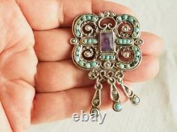 Broche Ancienne Argent Turquoises Matl Ricardo Salas Signed Silver Brooch