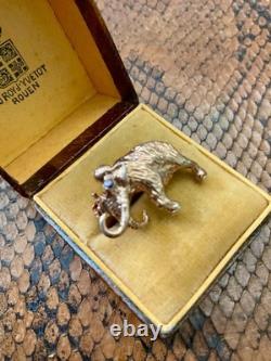 Broche Ancienne Mammouth Vermeil Argent Or Rose Oeil Saphir Véritable
