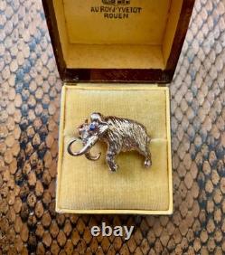 Broche Ancienne Mammouth Vermeil Argent Or Rose Oeil Saphir Véritable