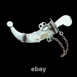 Broche Ancienne Poignard Oriental En Argent Massif & Orné De Pierres & XIX Eme