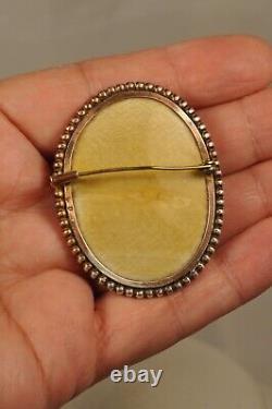 Broche Ancienne Portrait Miniature Signe Argent Massif Antique Silver Brooch