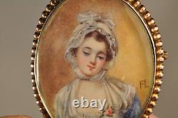 Broche Ancienne Portrait Miniature Signe Argent Massif Antique Silver Brooch