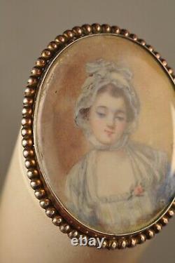 Broche Ancienne Portrait Miniature Signe Argent Massif Antique Silver Brooch