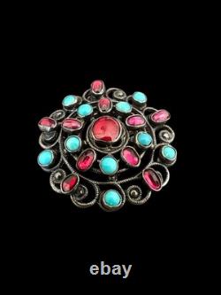 Broche Pendentif 19 Eme Siècle Austro-Hongrois Argent -grenat -Ancien Bijou