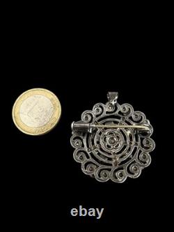 Broche Pendentif 19 Eme Siècle Austro-Hongrois Argent -grenat -Ancien Bijou