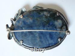 Broche ancienne ARGENT massif et jaspe bleu silver brooch jasper