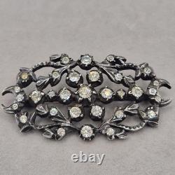 Broche ancienne bijou vintage en ARGENT massif, pierres de pâte vers 1880