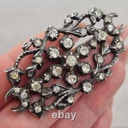 Broche ancienne bijou vintage en ARGENT massif, pierres de pâte vers 1880