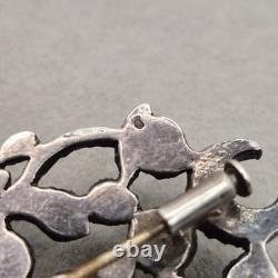 Broche ancienne bijou vintage en ARGENT massif, pierres de pâte vers 1880