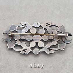 Broche ancienne bijou vintage en ARGENT massif, pierres de pâte vers 1880