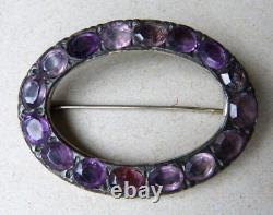 Broche bijou ancien en argent massif + améthyste silver brooch 19e siècle