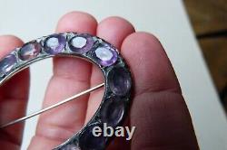 Broche bijou ancien en argent massif + améthyste silver brooch 19e siècle